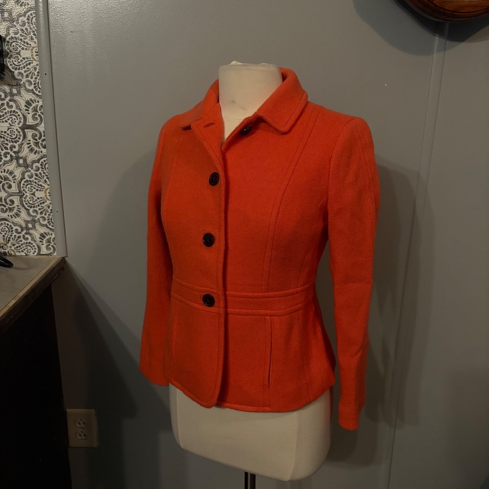 NWOT Talbots Orange Button Up‎ Wool Blend Blazer (Women's 4P Petite)